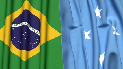 Flags of BRAZIL and MICRONESIA with realistic cloth texture