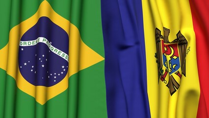 Flags of BRAZIL and MOLDOVA with realistic cloth texture