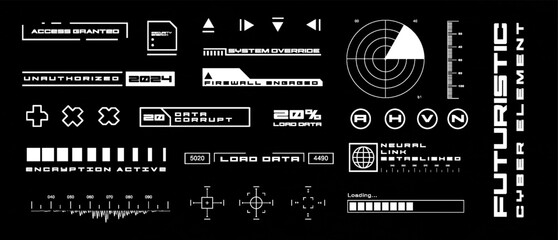 Futuristic streetwear cyberpunk interface element technology graphic vector design template