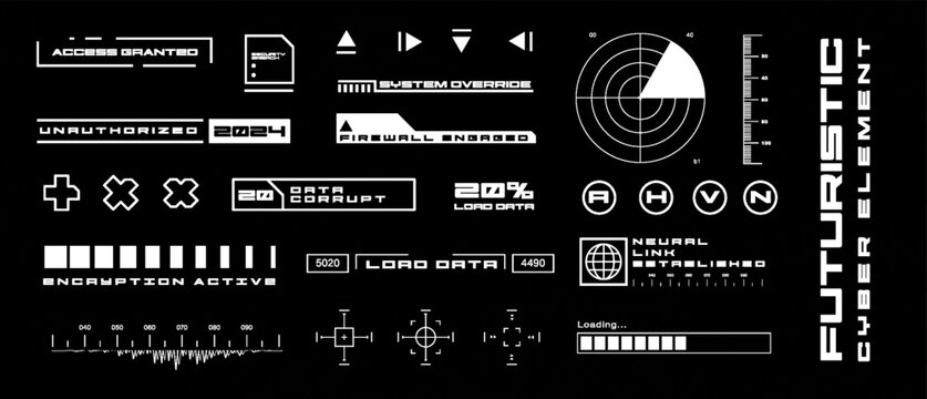Futuristic streetwear cyberpunk interface element technology graphic vector design template