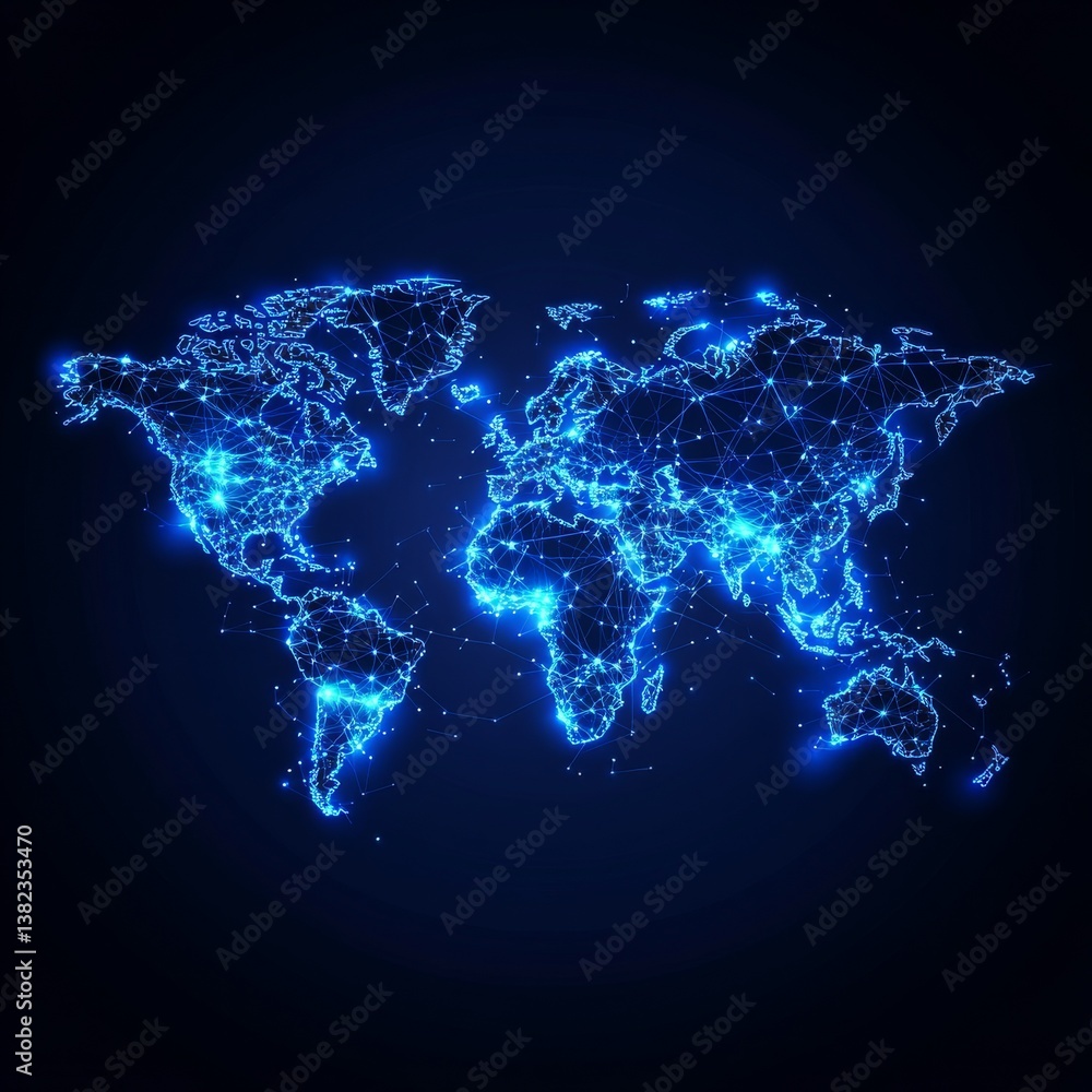 Aufkleber digital world map with glowing blue connections, representing global network and digital communicati