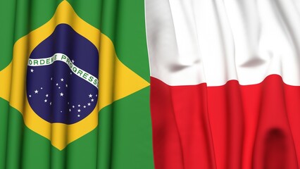 Flags of BRAZIL and POLAND with realistic cloth texture
