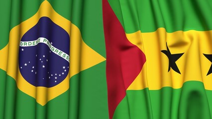 Flags of BRAZIL and SAO TOME with realistic cloth texture
