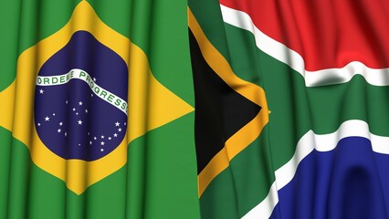 Flags of BRAZIL and SOUTH AFRICA with realistic cloth texture