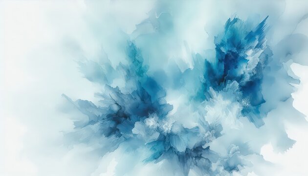 Abstract blue watercolor acrylic, washing, chaotic cyan texture background wallpaper. Copy space, icy, cold terrain color artistic, contemporary backround noisy contrasting painting