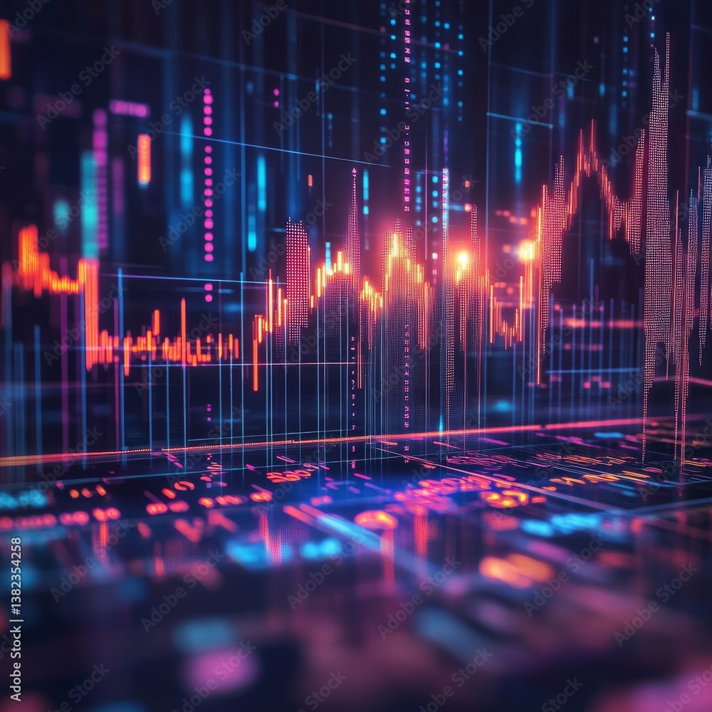 Leinwandbilder futuristic financial data visualization: a dynamic stock market analysis display with glowing trends
