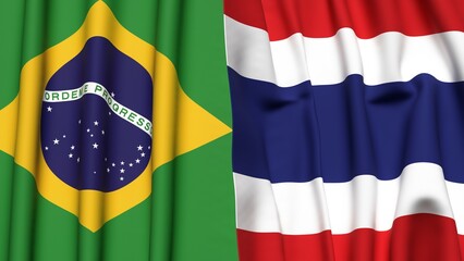 Fototapeta premium Flags of BRAZIL and THAILAND with realistic cloth texture