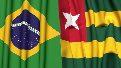 Flags of BRAZIL and TOGO with realistic cloth texture