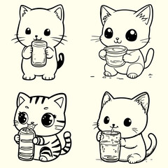 set of funny cats drinking