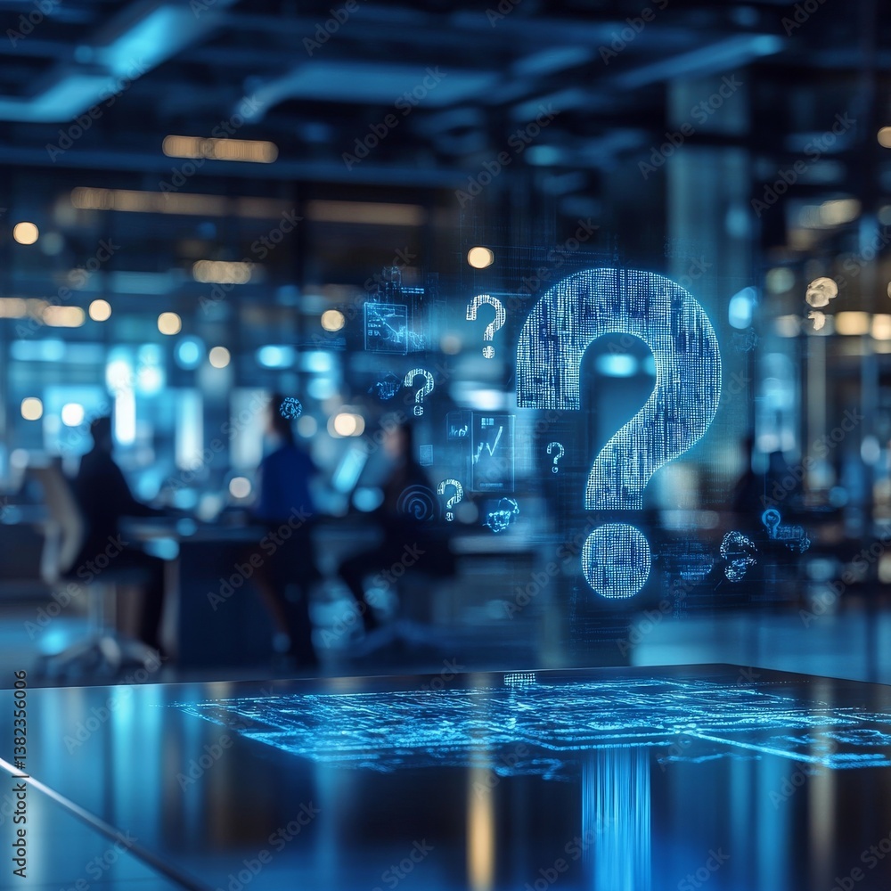 Poster uncertainty in the digital age: navigating questions and challenges in a modern office environment.