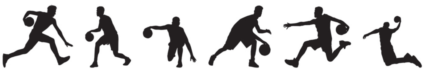 set of basketball player silhouette. Basketball player in various poses. 