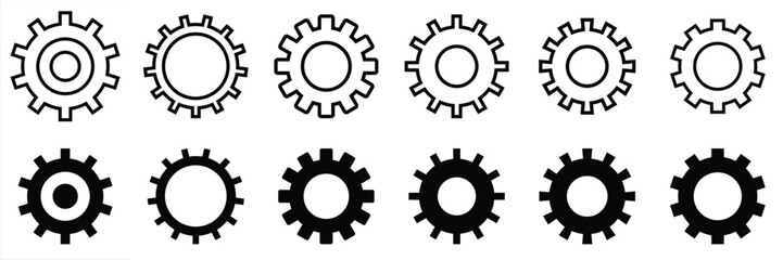 Gear set settings icon  Black and white outline of  vector  illustration