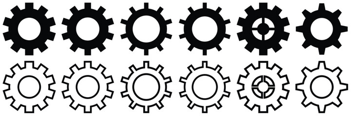 Gear set settings icon  Black and white outline of  vector  illustration