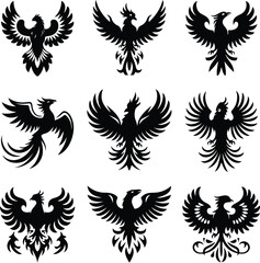 Phoenix Bird Silhouette | Legendary Rebirth and Flame Bird Illustration Phoenix Bird Silhouette | Mythical Firebird and Fantasy Creature Vector