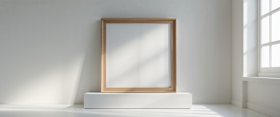 Blank Wooden Frame Mockup In Bright Room.