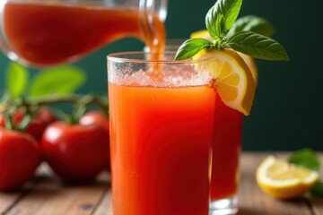 Fototapeta premium Tomato Juice on Wood Table