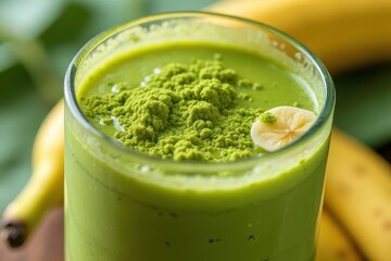 Vibrant Matcha Banana Smoothie with Blended Ingredients