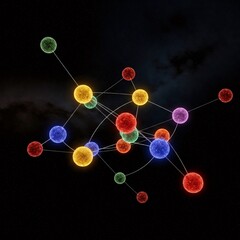 Colorful spheres forming a network in space, representing global communication and data exchange