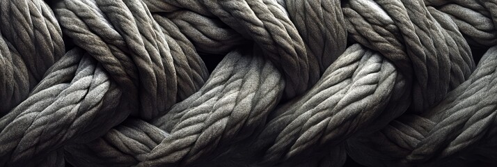 Close-up of woven rope texture featuring gray and white fibers.