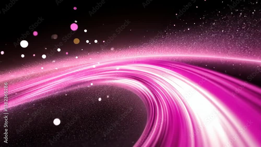 Poster colors and light create a vibrant abstract wave design with pink and white elements on a dark backgr