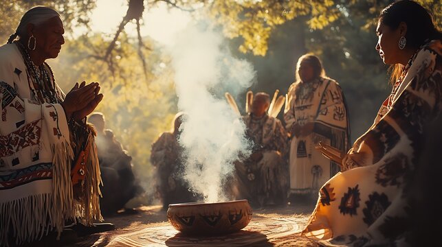 A group of people performing a spiritual ceremony outdoors together