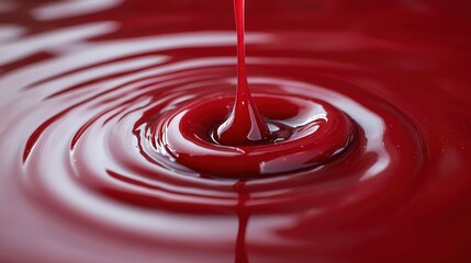 Deep crimson liquid pouring, creating concentric ripples