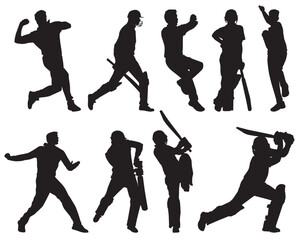 silhouettes of Cricket players collection