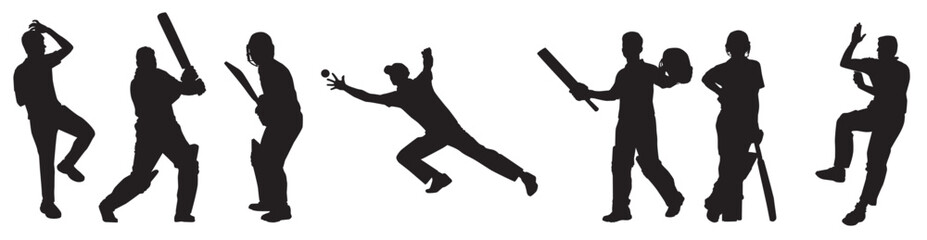 Set of cricket players silhouette collection.  © Unknown Artist