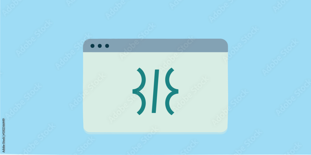 Poster web browser window displaying teal curly braces on a pale green background