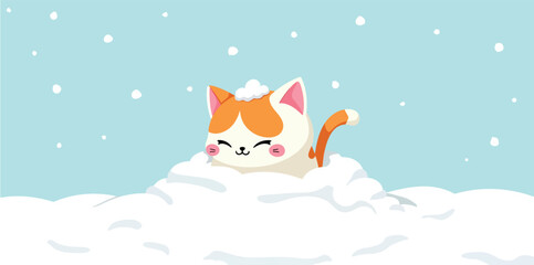 playful kitten peeking from a snowy drift