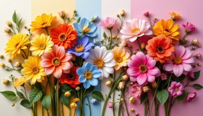 Obraz premium Seasonal Transformation A representation of flowers transitioning through the seasons, showcasing vibrant colors fading to soft pastels.