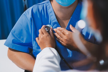 Homecare nursing service and elderly people cardiology healthcare. Close up of young hispanic...