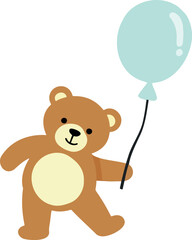 cheerful brown teddy bear playfully holding a light teal balloon