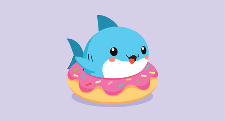 joyful cartoon shark on a pink donut