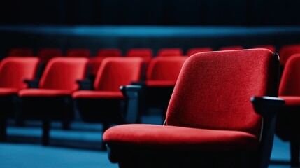 Obraz premium Empty Red Theater Seats in Dramatic Lighting