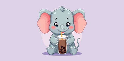 adorable baby elephant enjoying bubble tea