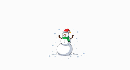 cheerful snowman in santa hat and green scarf