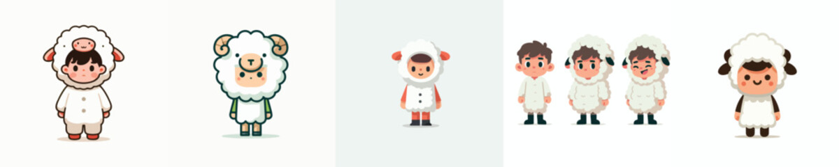 a set of vectors of boys wearing sheep costumes
