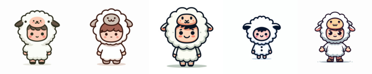 a set of vectors of boys wearing sheep costumes