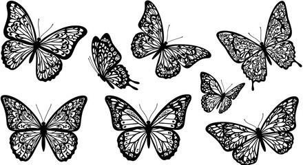 set of butterflies silhouette vectors of white background 