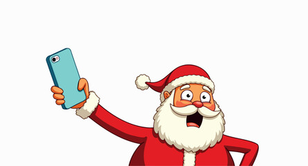 jolly santa claus taking a selfie with a smartphone