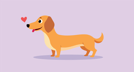 cheerful cartoon dachshund looking at a heart conveying affection and happiness