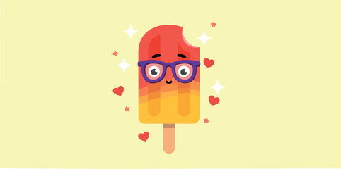 cheerful popsicle character wearing glasses