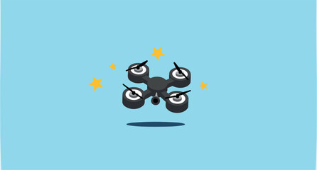 isometric of a gray drone with yellow stars on a light blue background