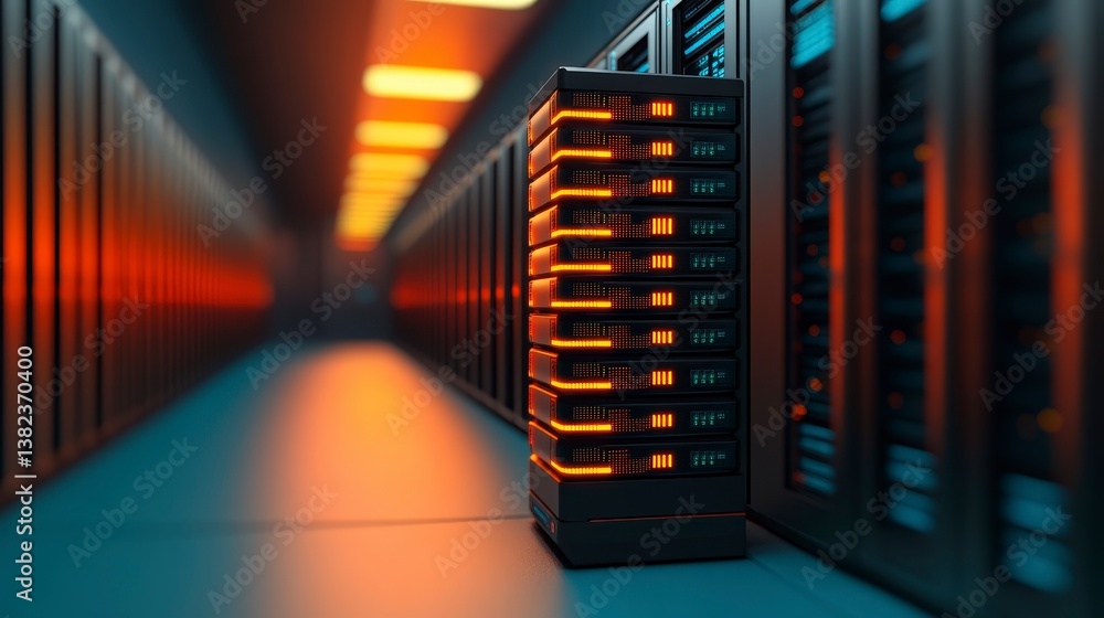 Poster futuristic ai server farm with massive processing power in a high-tech environment