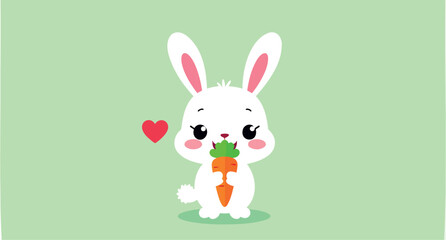 adorable white rabbit holding a carrot