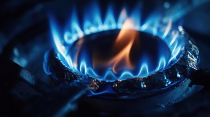 Blue Flame from Gas Burner Creating a Warm and Inviting Atmosphere in a Kitchen Environment