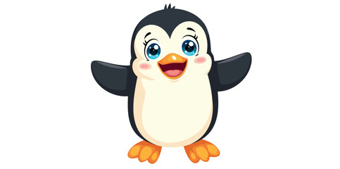 cheerful cartoon penguin with bright blue eyes and a joyful expression