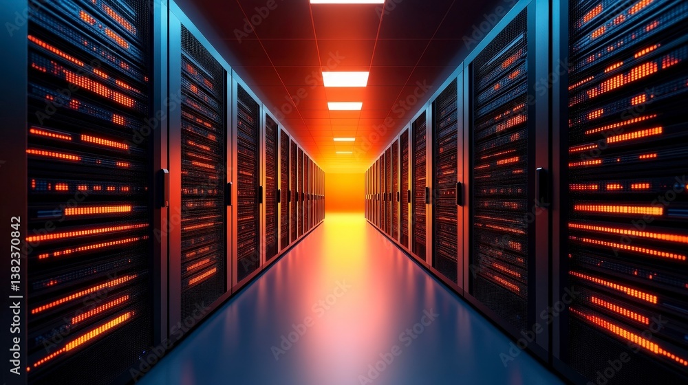Aufkleber futuristic ai powered data center with advanced technology and vibrant illuminated aisles