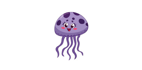 cheerful purple jellyfish cartoon character
